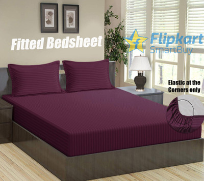 Flipkart SmartBuy 144 TC Microfiber Double Striped Fitted (Elastic) Bedsheet(Pack of 1, Wine)