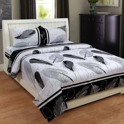OSM 140 TC Microfiber Double Printed Flat Bedsheet(Pack of 1, Black)