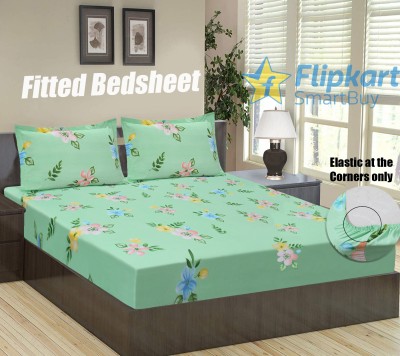 Flipkart SmartBuy 152 TC Microfiber Double Floral Fitted (Elastic) Bedsheet(Pack of 1, Green)