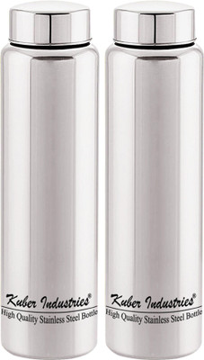 KUBER INDUSTRIES 1000 ml Steel Bottle(Pack of 2, Silver)