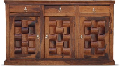 rf royal finish Nivora 3 Drawers & 3 Shelf Door Cabinet with premium polish,Floor Protector Solid Wood Free Standing Sideboard(Finish Color - Natural Honey Oak, Door Type- Hinged, Pre-assembled)