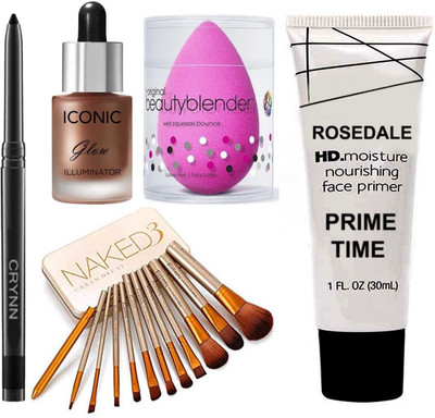 Crynn Smudge Proof Waterproof Rosedale Kajal & Studio Professional Iconic Glow & Illuminator Highlighter & Professional 12 Naked Makeup Brush Set & Beauty Blender Sponge Puff & The Illuminating Face Primer(16 Items in the set) Crynn Smudge Proof Waterproof Rosedale Kajal & Studio Professional Iconic Glow & Illuminator Highlighter & Professional 12 Naked Makeup Brush Set & Beauty Blender Sponge Puff & The Illuminating Face Primer(16 Items in the set)