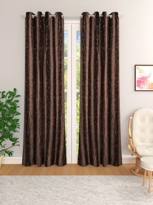 ROMEE 213 cm (7 ft) Polyester Room Darkening Door Curtain (Pack Of 2)(Floral, Coffee Brown)