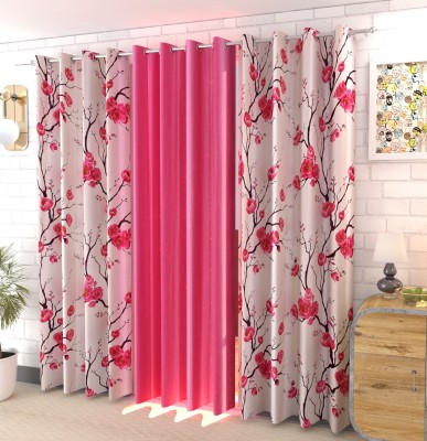 kiara Creations 153 cm (5 ft) Polyester Semi Transparent Window Curtain (Pack Of 3)(Floral, Pink)