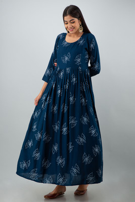 Zyla Women Printed A-line Kurta(Blue)