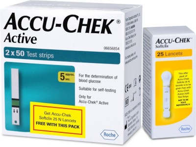 ACCU-CHEK Active 100 (50x2) Strip with Softlix Lancet 25's pack 100 Glucometer Strips