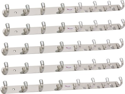 MEXON U Shape 8 Pin Glossy Hooks Stainless Steel Bathroom Cloth Hooks / Hanger / Key Holder / Door Wall Robe Hooks Rail for Hanging Keys, Clothes, Towel Hook Rail Eco Friendly Stainless Steel Steel Dress Pack of 5 Hangers For  Dress(Steel)