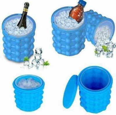 DHARMIKCREATION 1 L Silicone Space Saving Silicone Ice Cube Maker Ice Bucket(Blue)