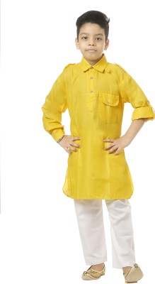 HRR Boys Festive & Party Kurta and Pyjama Set(Yellow Pack of 1)