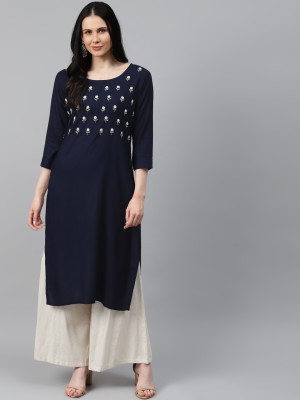 Highlight fashion export Women Embellished Straight Kurta(Dark Blue)