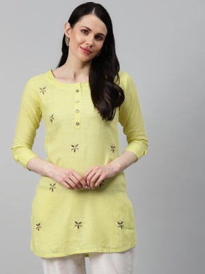Highlight fashion export Women Solid Straight Kurta(Yellow)
