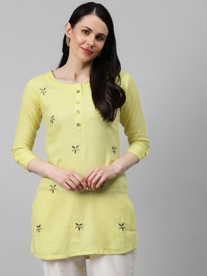 JC4U Women Solid Straight Kurta(Yellow)