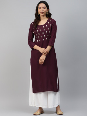 AARIKAARI Women Embellished Straight Kurta(Maroon)