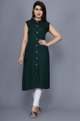 KS FASHION Women Solid Straight Kurta(Dark Green)