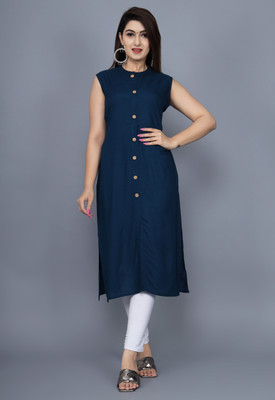 KS FASHION Women Solid Straight Kurta(Blue)