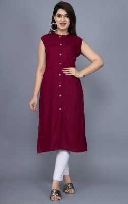 KAARAV Women Solid Straight Kurta(Maroon)