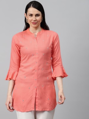 JC4U Women Solid Straight Kurta(Pink)