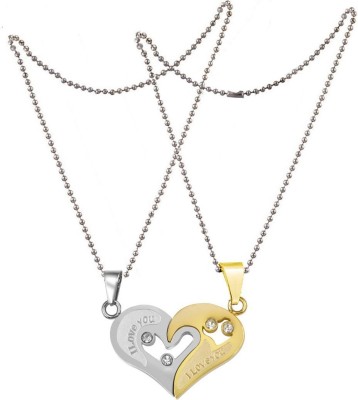 M Men Style Valentine Gift Couple Stainless Steel Necklace Sets I Love You Heart Shape Locket Stainless Steel Pendant Set