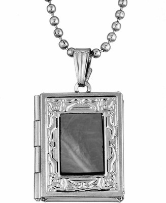 morir Silver Plated Front Mirror 3D Book Shape Openable Charm Photo Locket Chain Pendant Necklace Fashion Jewelry for Unisex Silver Brass Pendant