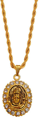 M Men Style Lord Shiva Mahadeva Mahakala Bholenath Locket With Brass Rope Chain Gold-plated Cubic Zirconia Brass, Crystal Pendant