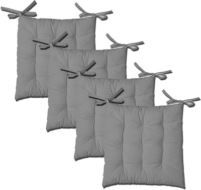 Craftino Cotton Solid Chair Pad Pack of 4(Grey)