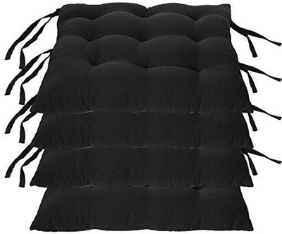 Craftino Cotton Chair Pad Pack of 4 Solid(Black)