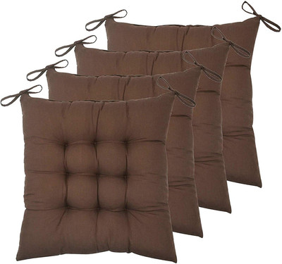 Craftino Cotton Chair Pad Pack of 4 Solid(Brown)
