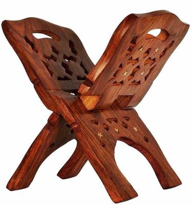 Somadev Book Stand Cover Case Wooden Holy Quran Bible Gita Office Home Decor Furniture ( Pack of 1 ) Engineered Wood Semi-Open Book Shelf