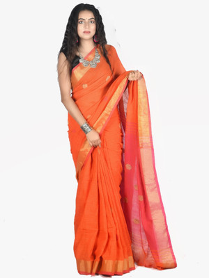Bong ButiQ Self Design Bollywood Pure Cotton Saree(Orange)