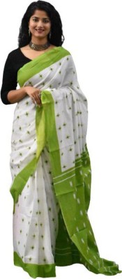 JAIPURI BLOCK PRINT Printed, Striped, Blocked Printed Bollywood Pure Cotton Saree(White)