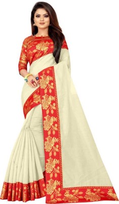 vajiba Printed Jamdani Cotton Silk Saree(Beige)