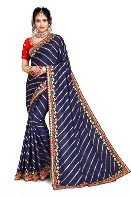 jayant creation Embellished Leheria Silk Blend Saree(Blue)