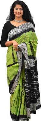 NIKHILAM Printed Bandhani Pure Cotton Saree(Green)