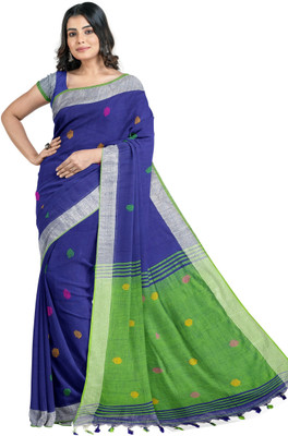 SLAGHA Self Design Handloom Pure Cotton Saree(Green, Blue)