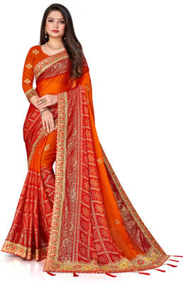 TINA FASHION Self Design Bandhani Chiffon Saree(Orange)