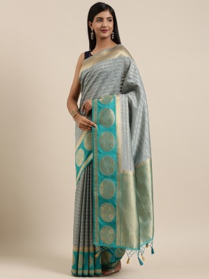 MIMOSA Checkered Banarasi Art Silk Saree(Grey)