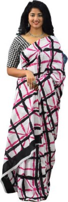 JAIPURI BLOCK PRINT Printed, Blocked Printed, Checkered Daily Wear Pure Cotton Saree(Pink)