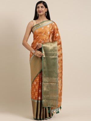 MIMOSA Floral Print Banarasi Art Silk Saree(Brown)