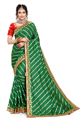 jayant creation Embellished Leheria Silk Blend Saree(Green)