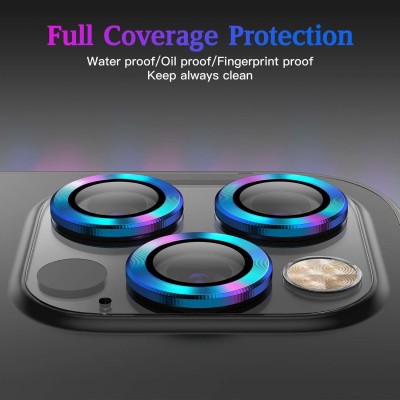 ICREATOR Camera Lens Protector for Apple Iphone 12 ,Pack Of 2 Camera Lance Tempered Glass Protector , Aluminium Alloy Metal Ring Anti-Scratch Bubble-Free- Rainbow(Pack of 2)