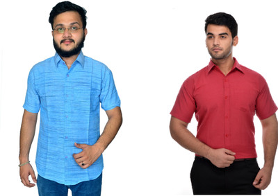DESHBANDHU DBK Men Solid Casual Light Blue, Maroon Shirt(Pack of 2)
