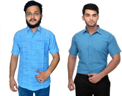 DESHBANDHU DBK Men Solid Casual Light Blue Shirt(Pack of 2)