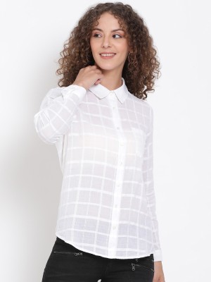 OXOLLOXO Women Checkered Casual White Shirt