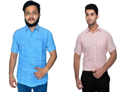 DESHBANDHU DBK Men Striped Casual Light Blue, Pink Shirt(Pack of 2)