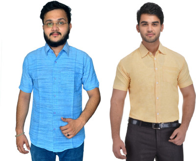 DESHBANDHU DBK Men Striped Casual Light Blue, Beige Shirt(Pack of 2)