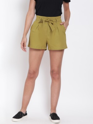 OXOLLOXO Solid Women Green Regular Shorts