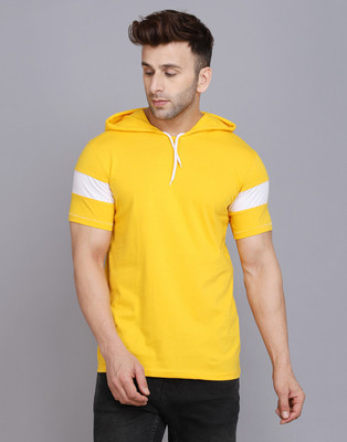 SLOWLORIS Solid Men Hooded Neck White, Yellow T-Shirt