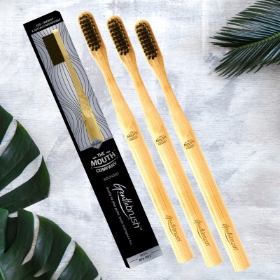The Mouth Company Gentlebrush Round - Premium Bamboo Toothbrush with Charcoal Activated Bristles Soft Toothbrush(Pack of 3)
