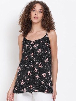 OXOLLOXO Casual Sleeveless Printed Women Black Top