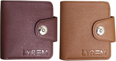 LYREM Men Casual Brown, Tan Artificial Leather Wallet(8 Card Slots, Pack of 2)